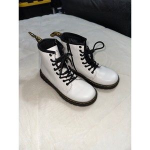 DR MARTENS ZAVALA J YOUTH BOOTS WHITE LEATHER SIDE ZIP LACE UP SIZE 2